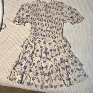 Olivaceous Cream Dress with Purple Floral Print